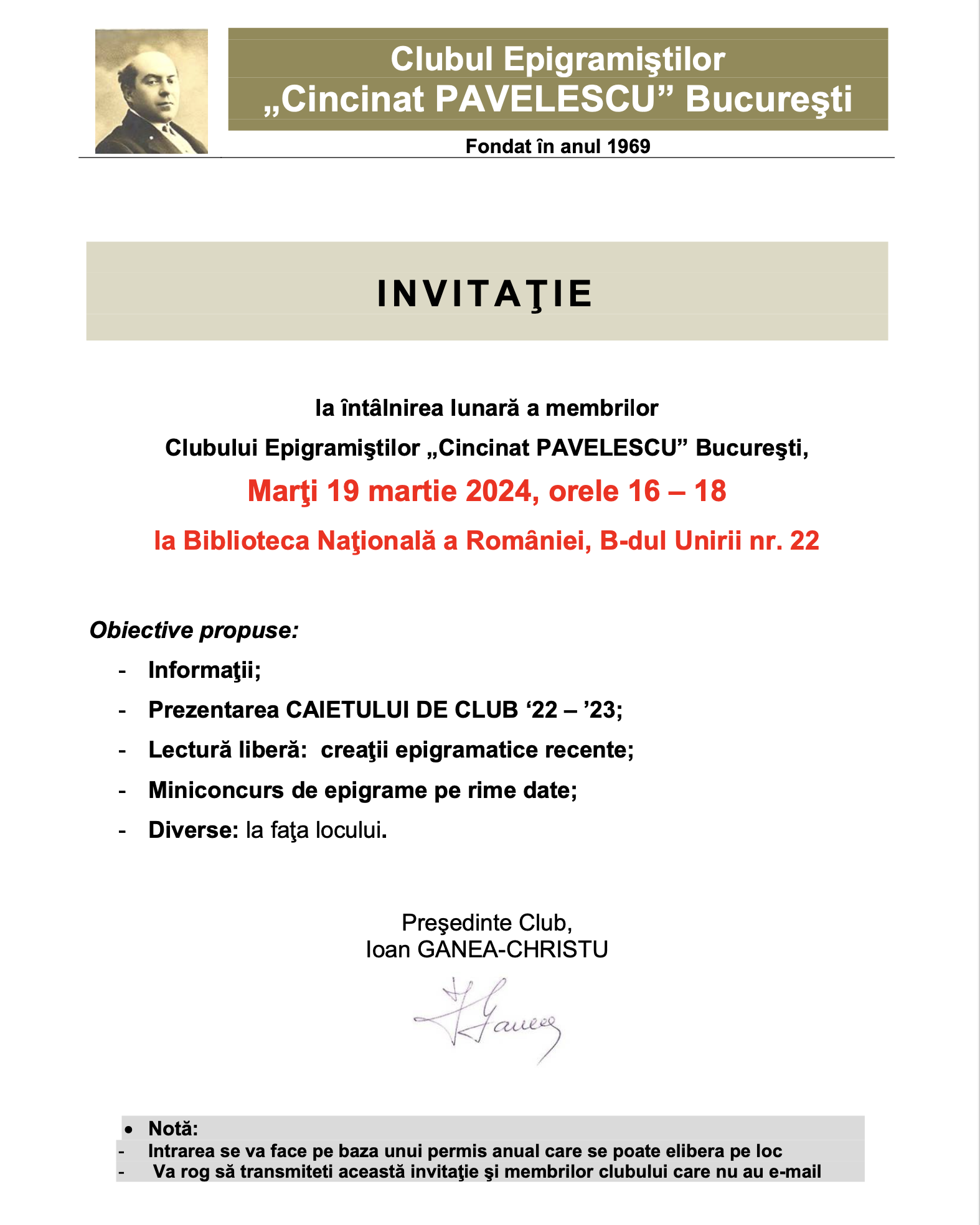 Invitație 19 martie 2024